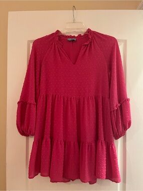 CeCe Fuchsia Swiss Dot Tiered Tunic Blouse